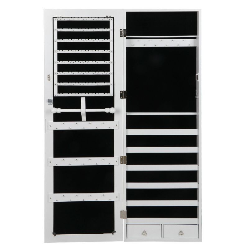 Door Wall Jewelry Cabinet Armoire Mounted Lockable Velvet Inner 2 Drawers