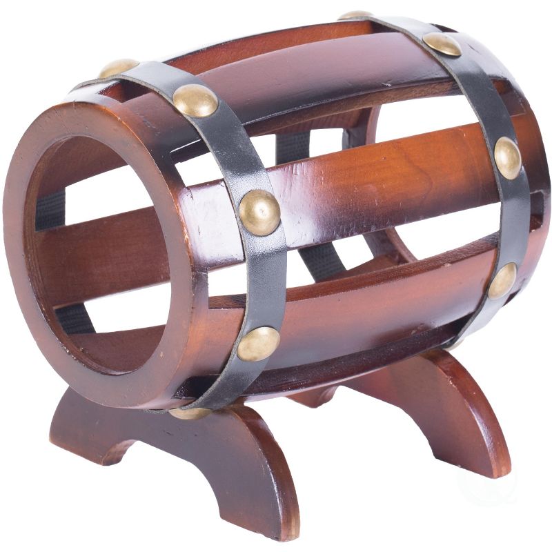 Vintiquewise Wooden Wine Barrel Shaped Vintage Decorative Single Bottle Wine Holder