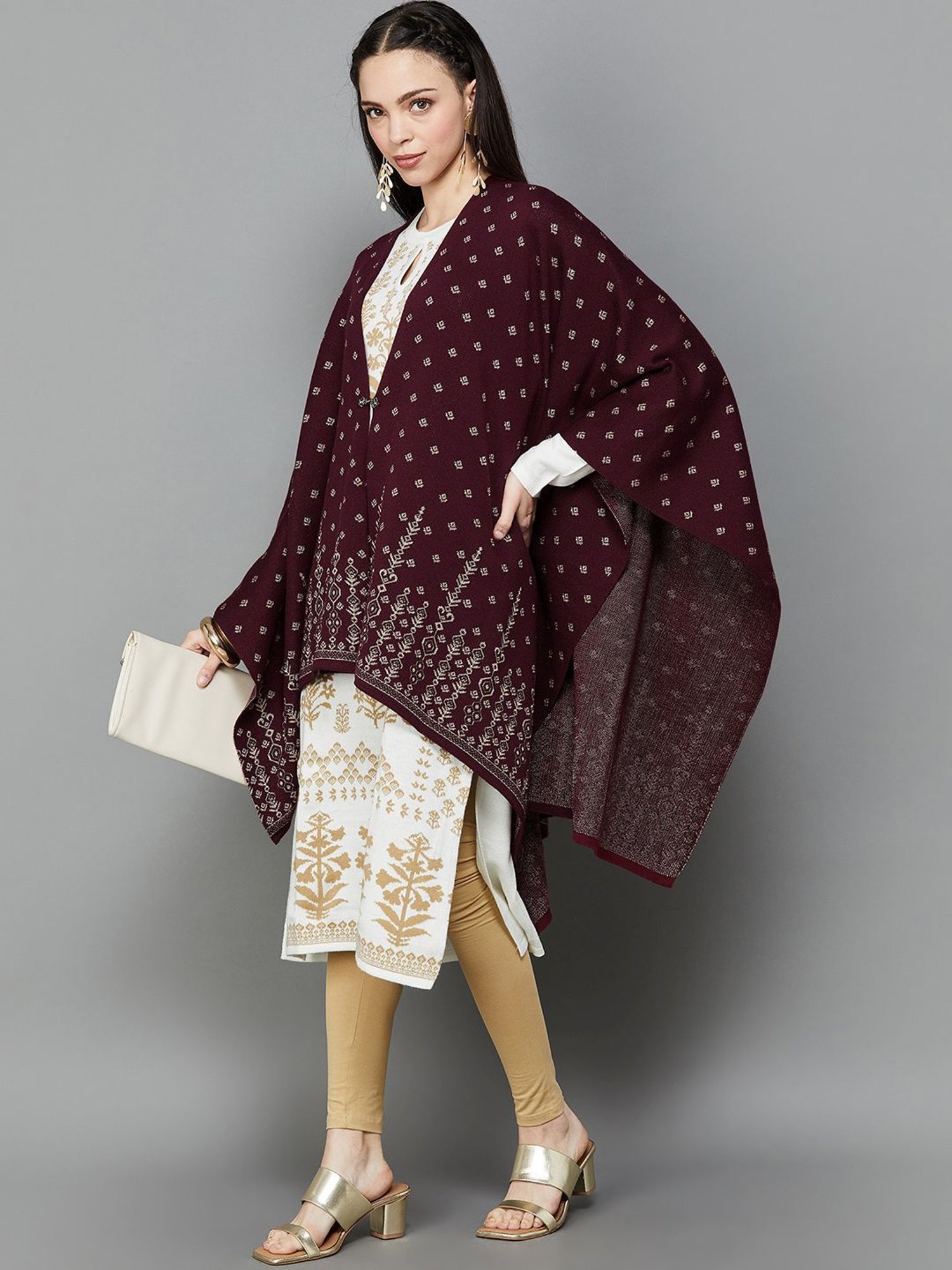 Akkriti by Pantaloons Off-White Self Pattern Shrug