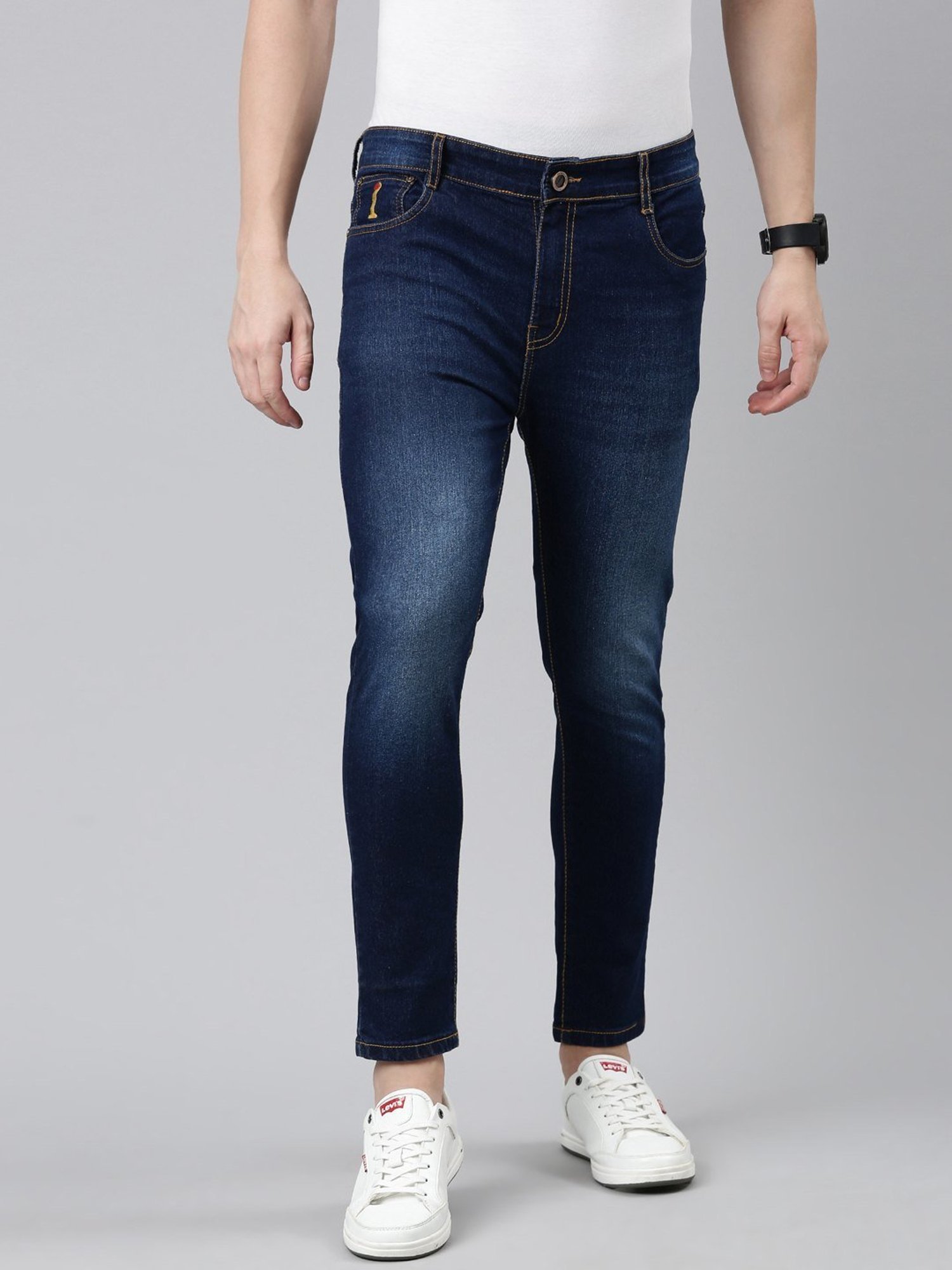 CINOCCI Blue Cotton Slim Fit Jeans