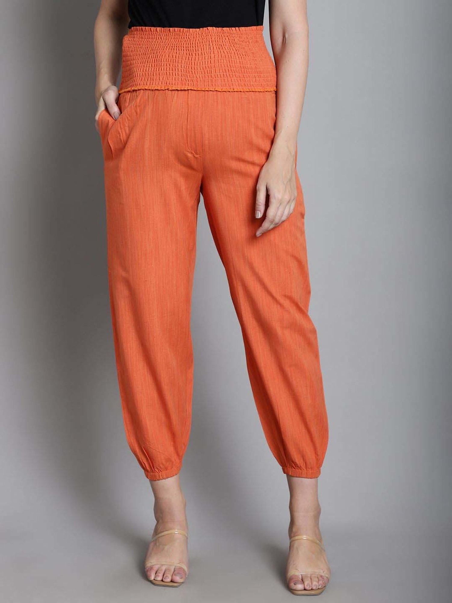 Moms Maternity Orange Cotton High Rise Maternity Joggers