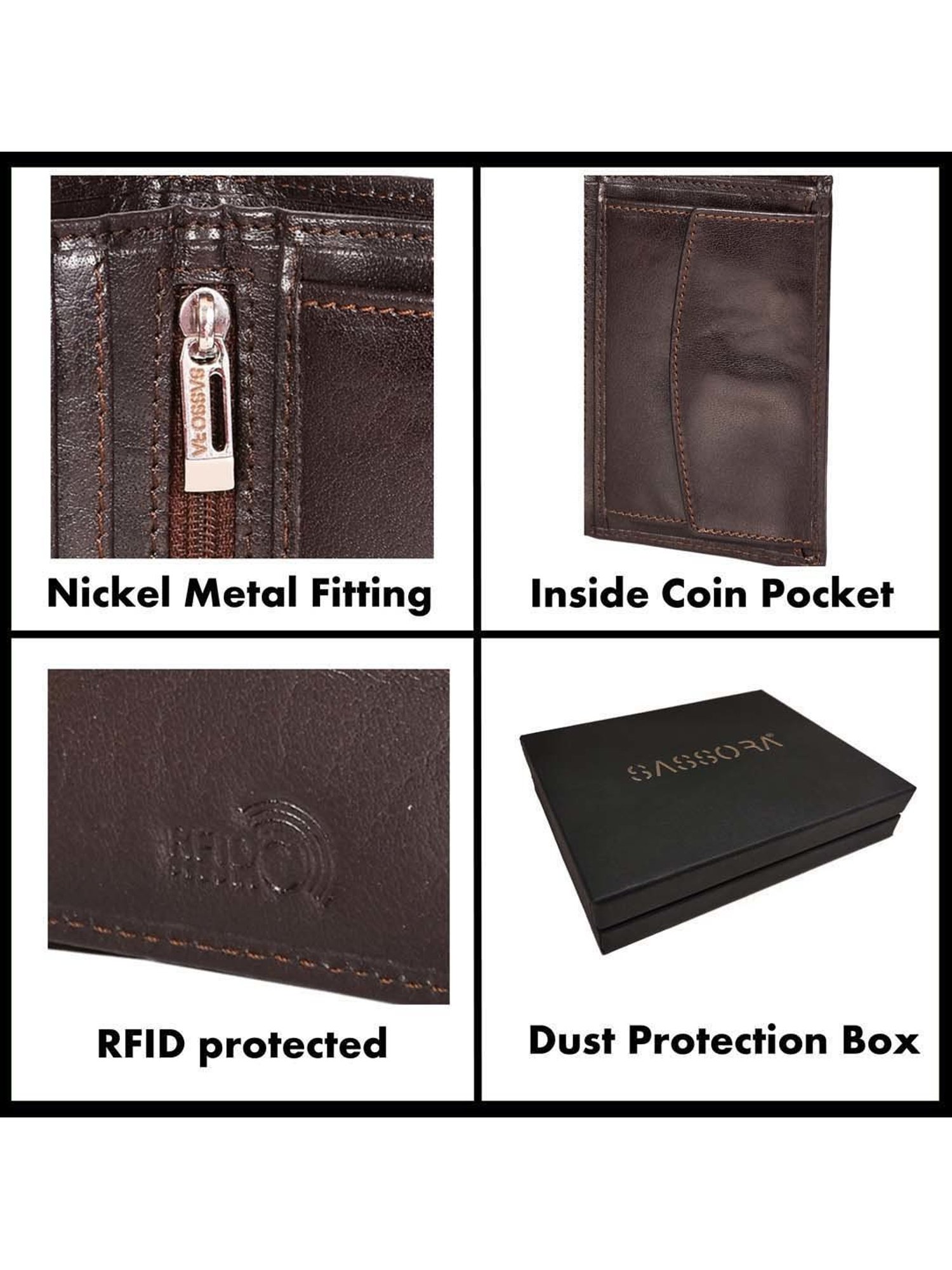 SASSORA Brown Casual Leather Rfid Bi-Fold Wallet for Men