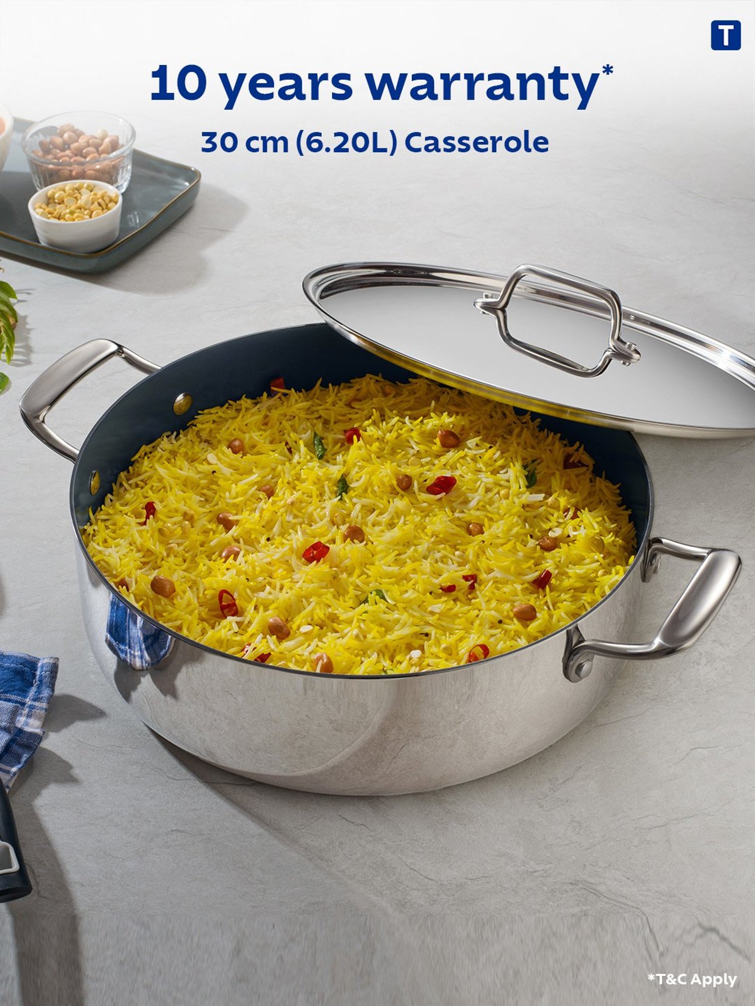 Tramontina Fusao Non-Toxic Triply Stainless Steel Ceramic Casserole & Lid 30cm/6.2L Induction Base