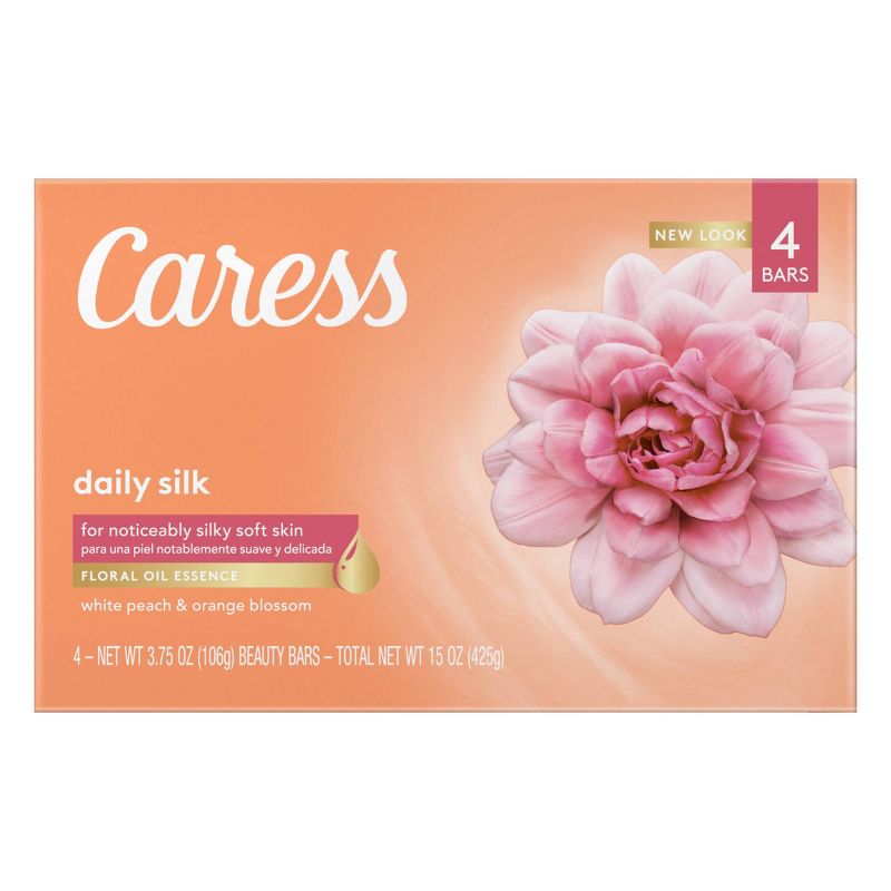Caress Daily Silk White Peach & Orange Blossom Scent Bar Soap - 4pk - 3.75oz each