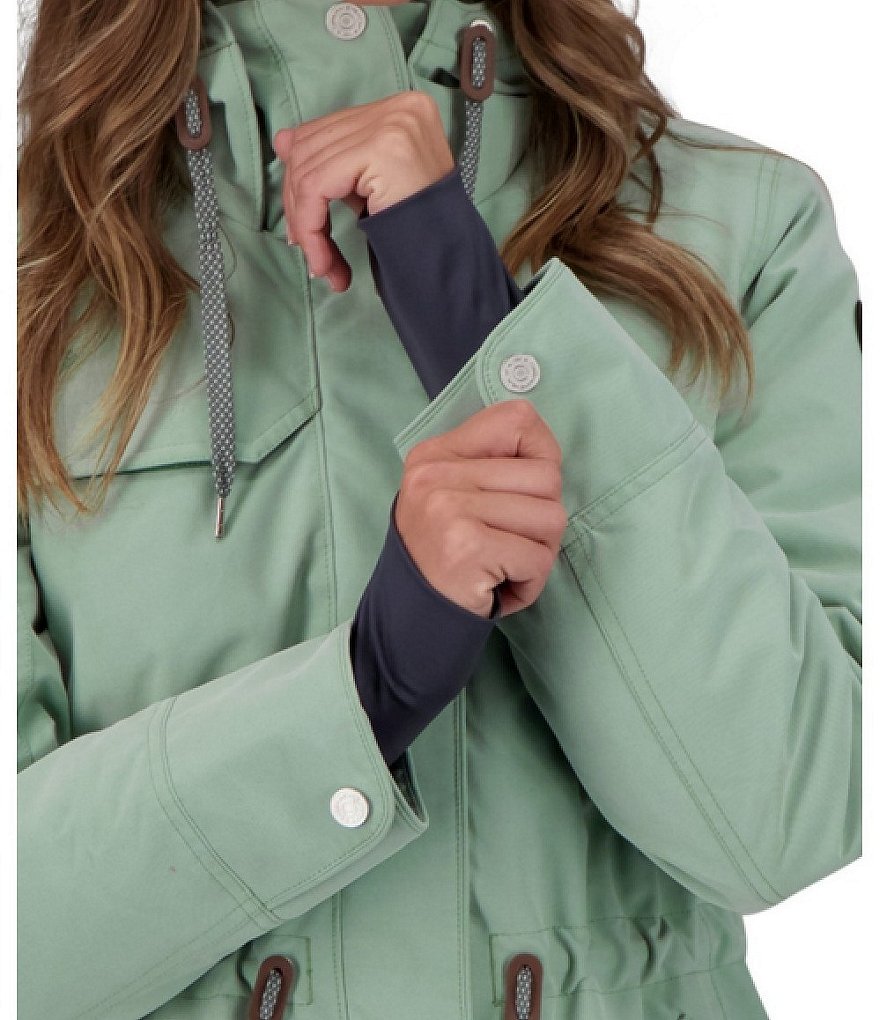 Obermeyer Celestia Hooded Stand Collar Thumbhole Cuff Interior Pocket Ski Jacket