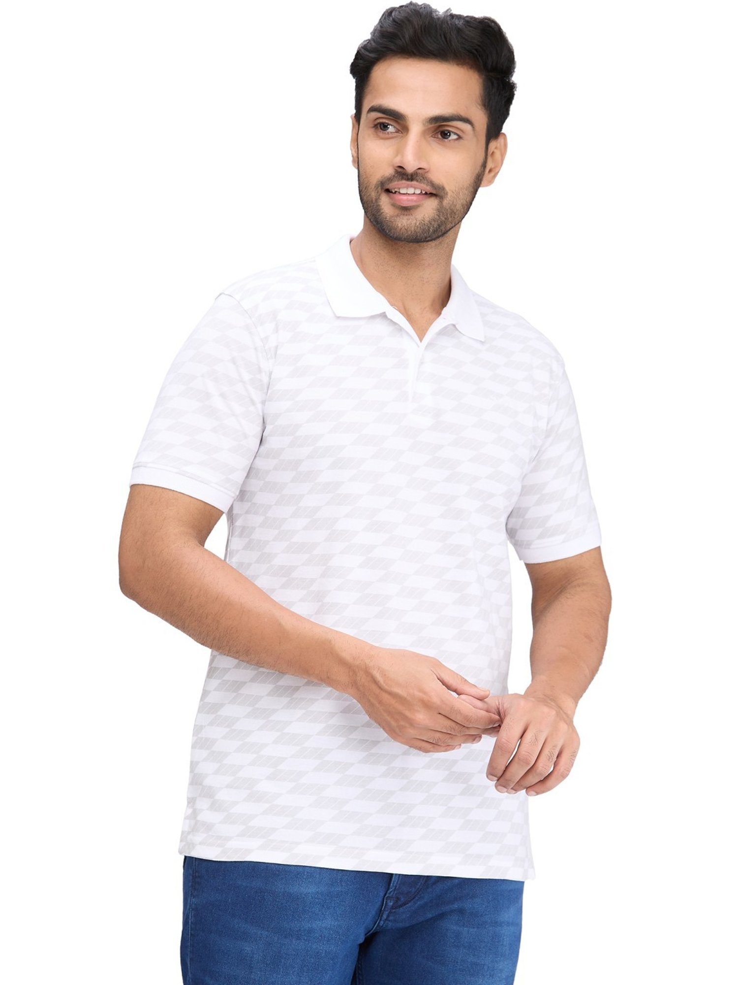 Park Avenue White Slim Fit Printed Polo T-Shirt
