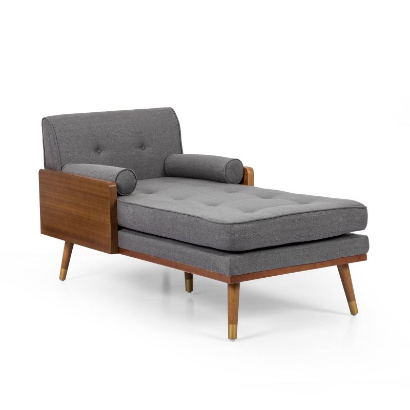 Fortas Mid-Century Modern Fabric Chaise Lounge Gray/Dark Walnut - Christopher Knight Home