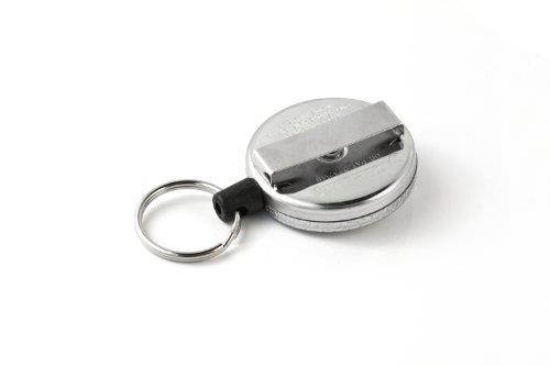 Key-Bak Original HD Retractable Key Holder, 48" Kevlar Cord, Chrome Front, Steel Belt Loop, 8 oz. Retraction, Split Ring