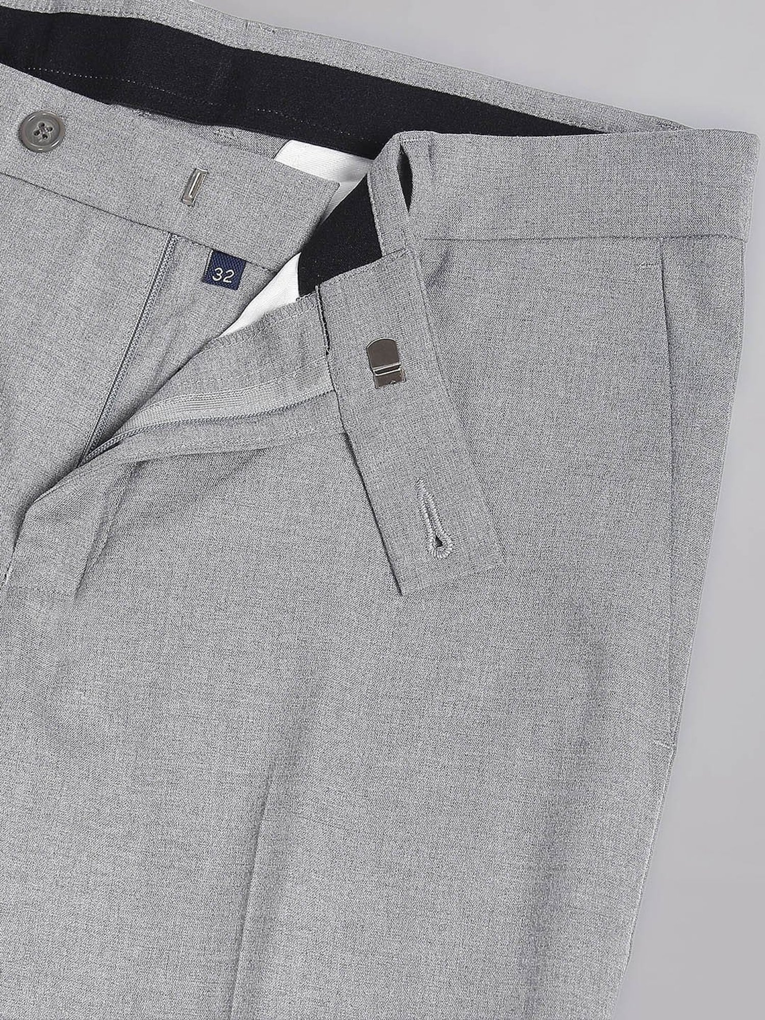 AD by Arvind Grey Slim Fit Flat Front Trousers