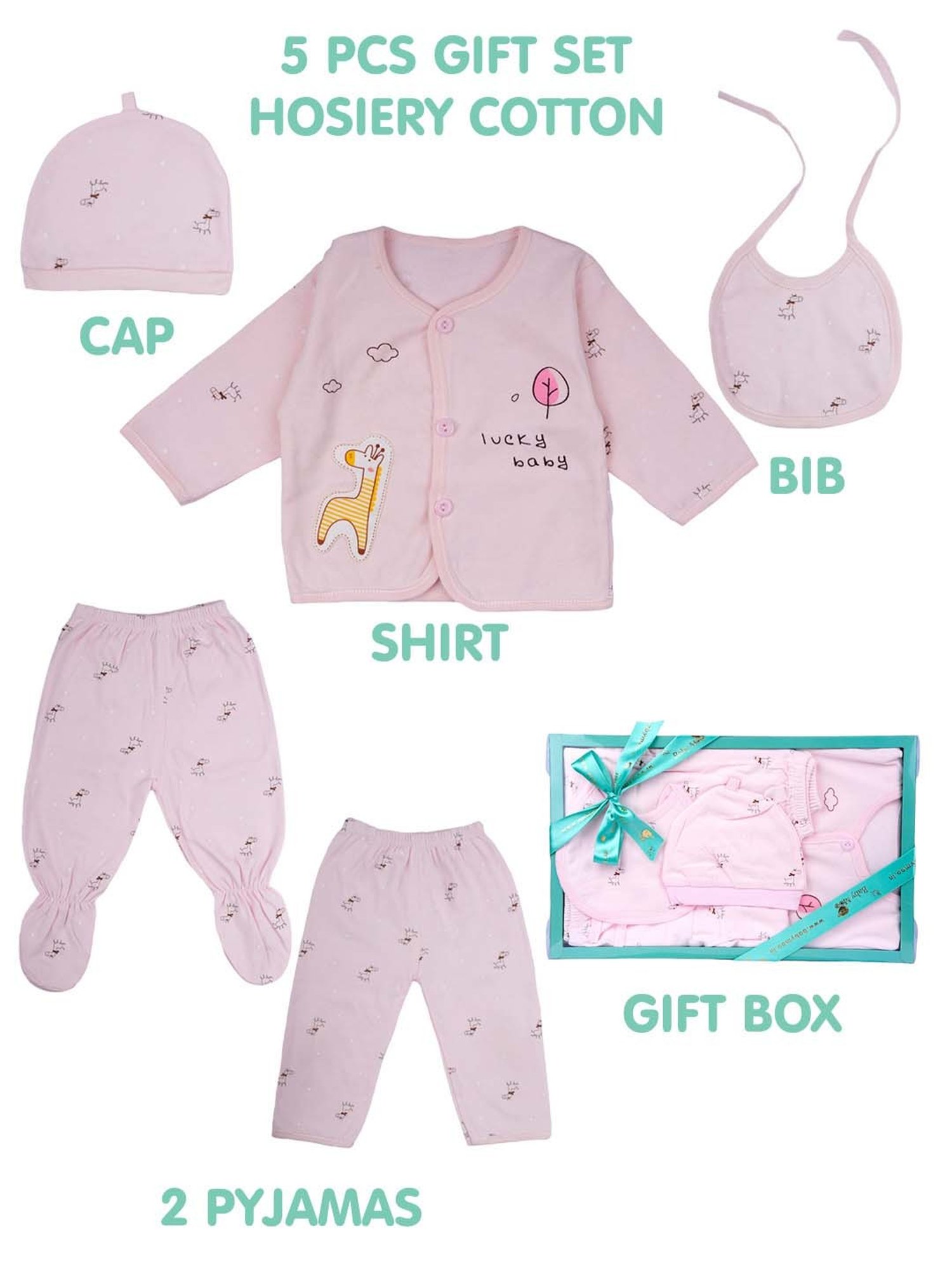 Baby Moo Kids Pink Printed Full Sleeves T-Shirt Set