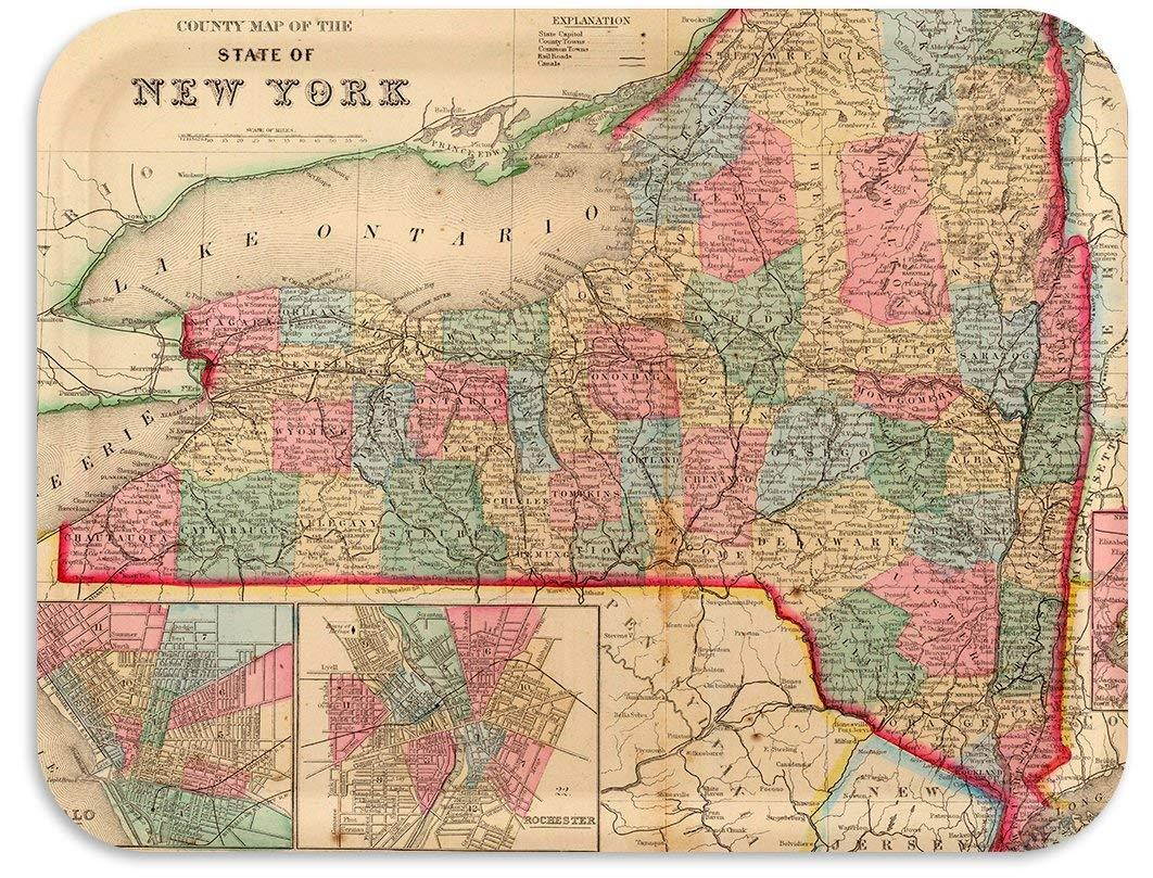 Trays4Us State of New York 1880 Vintage Map Birch Wood Veneer 16x12 inches (Large) TV/Serving Map Tray - 100+ Different Designs