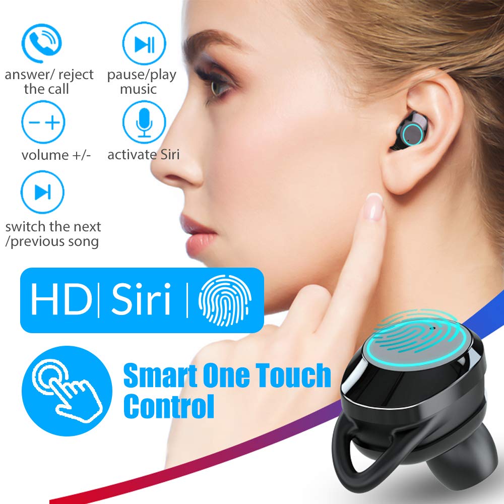 Wireless Earbuds, Nurbenn TWS Bluetooth 5.0 Headphones True Wireless Ear Buds IPX7 Waterproof Dual Built-in Mic Earphones with 4000mAh Charging Case for 120H Extended Playtime