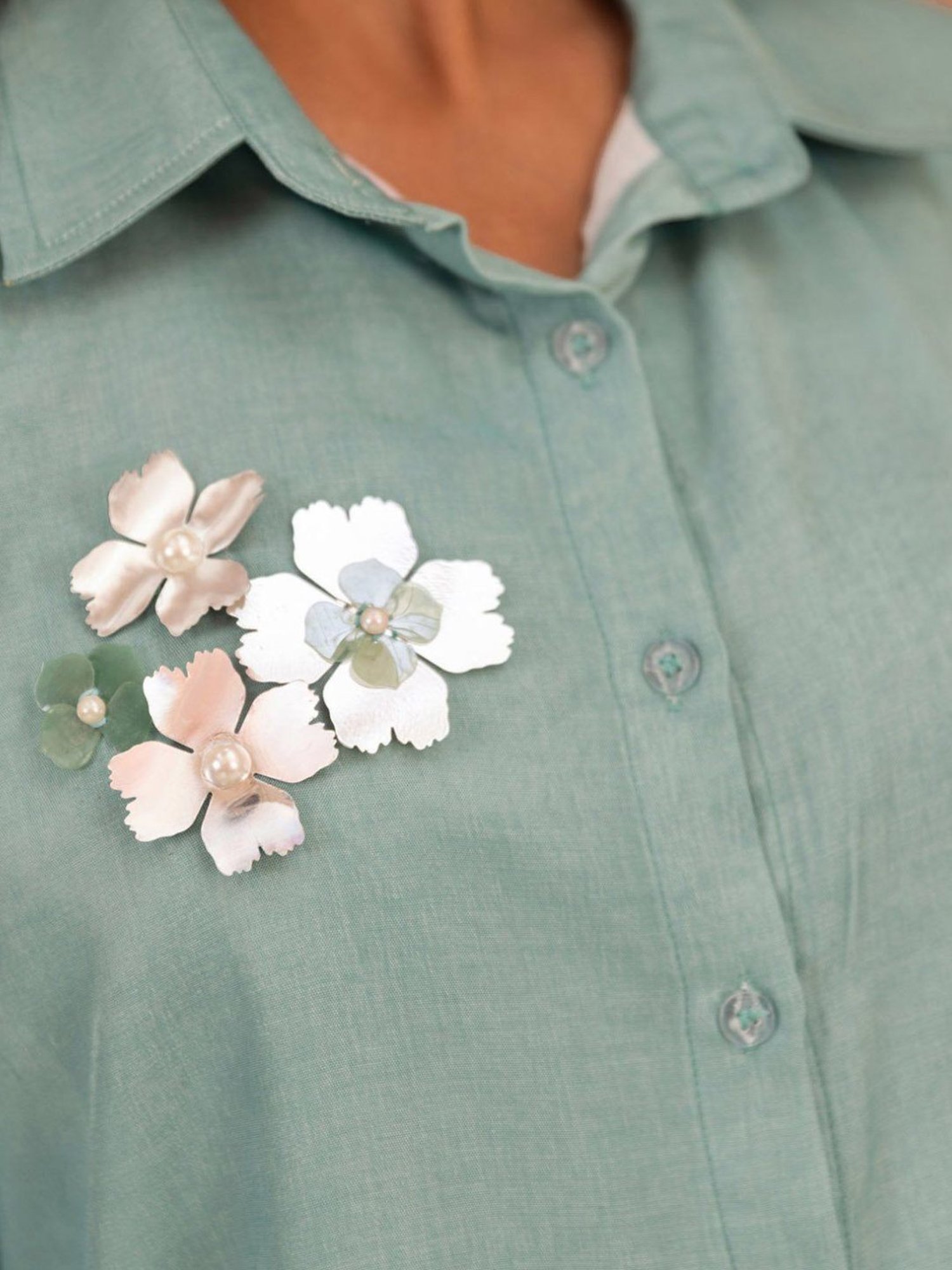BInfinite Teal Ivory Embellished Shirt