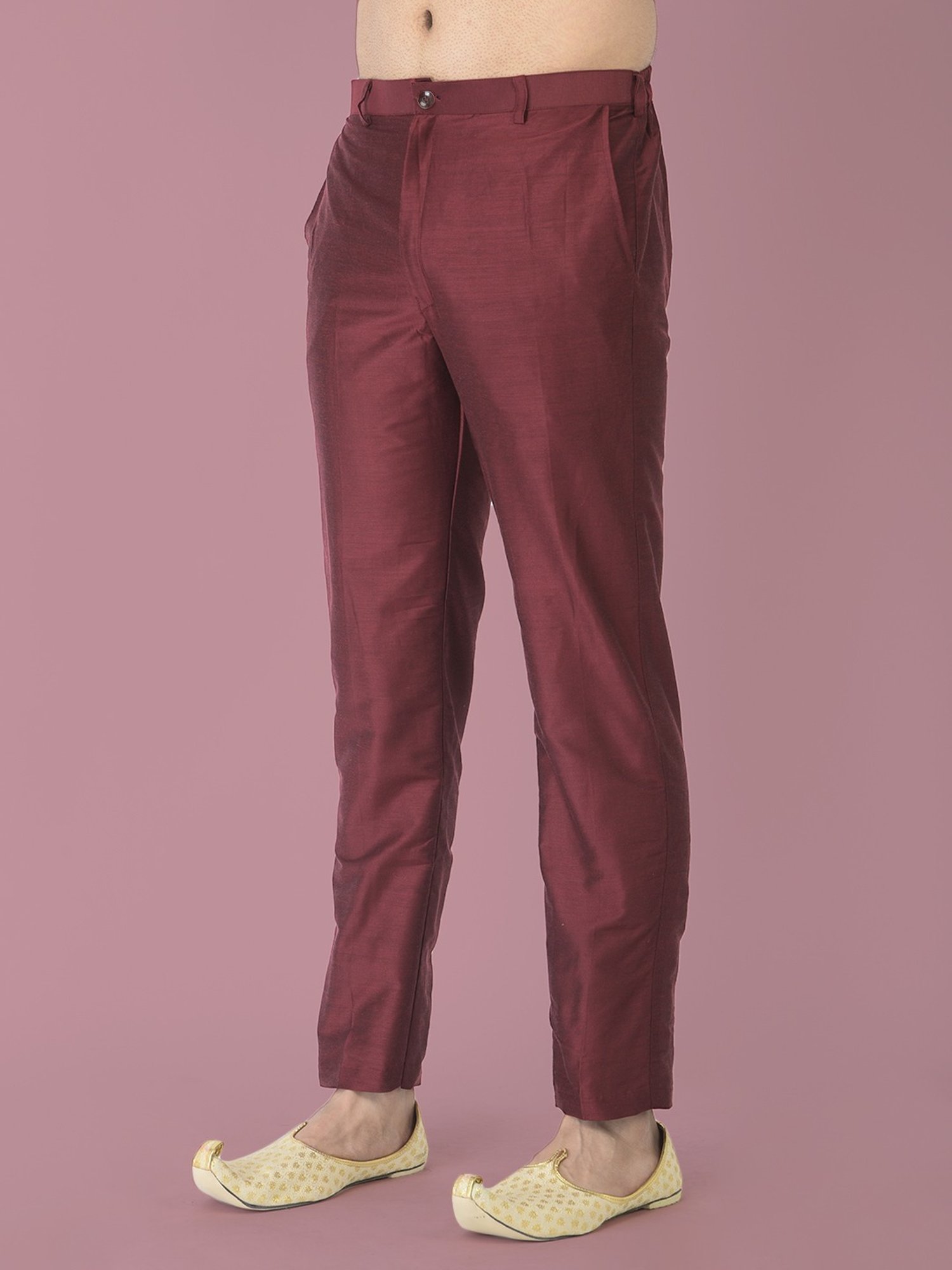 Deyann Maroon & Peach Cotton Regular Fit Self Pattern Kurta Set With Jacket