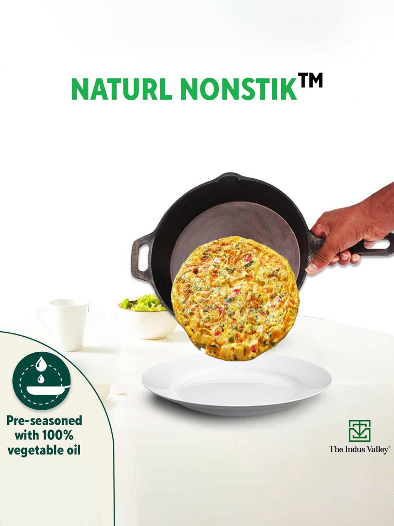 The Indus Valley Black Cast Iron Fry Pan with Iron Tadka Pan (25.4cm, 1.7L)