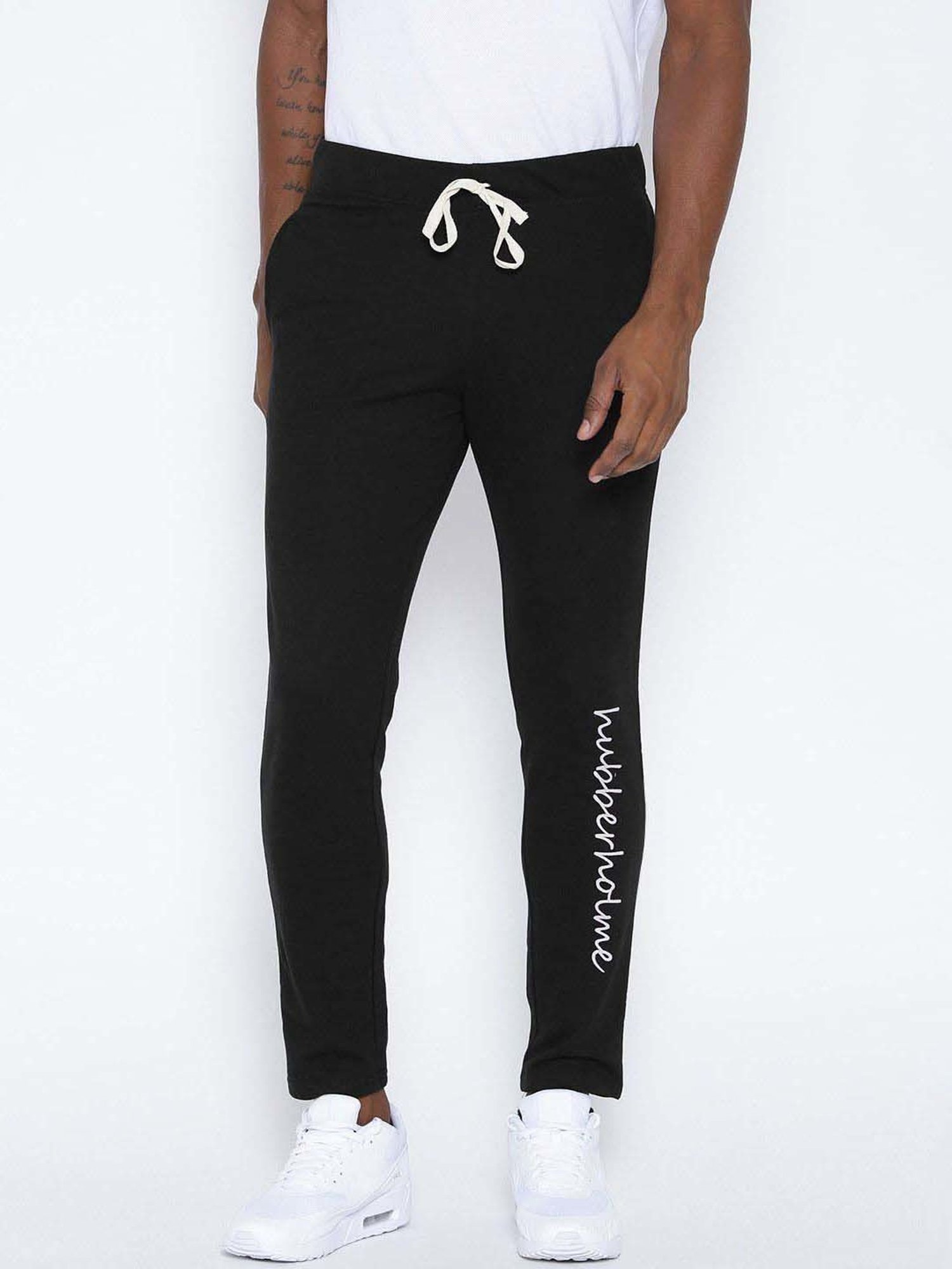 Hubberholme Black Slim Fit Printed Trackpants