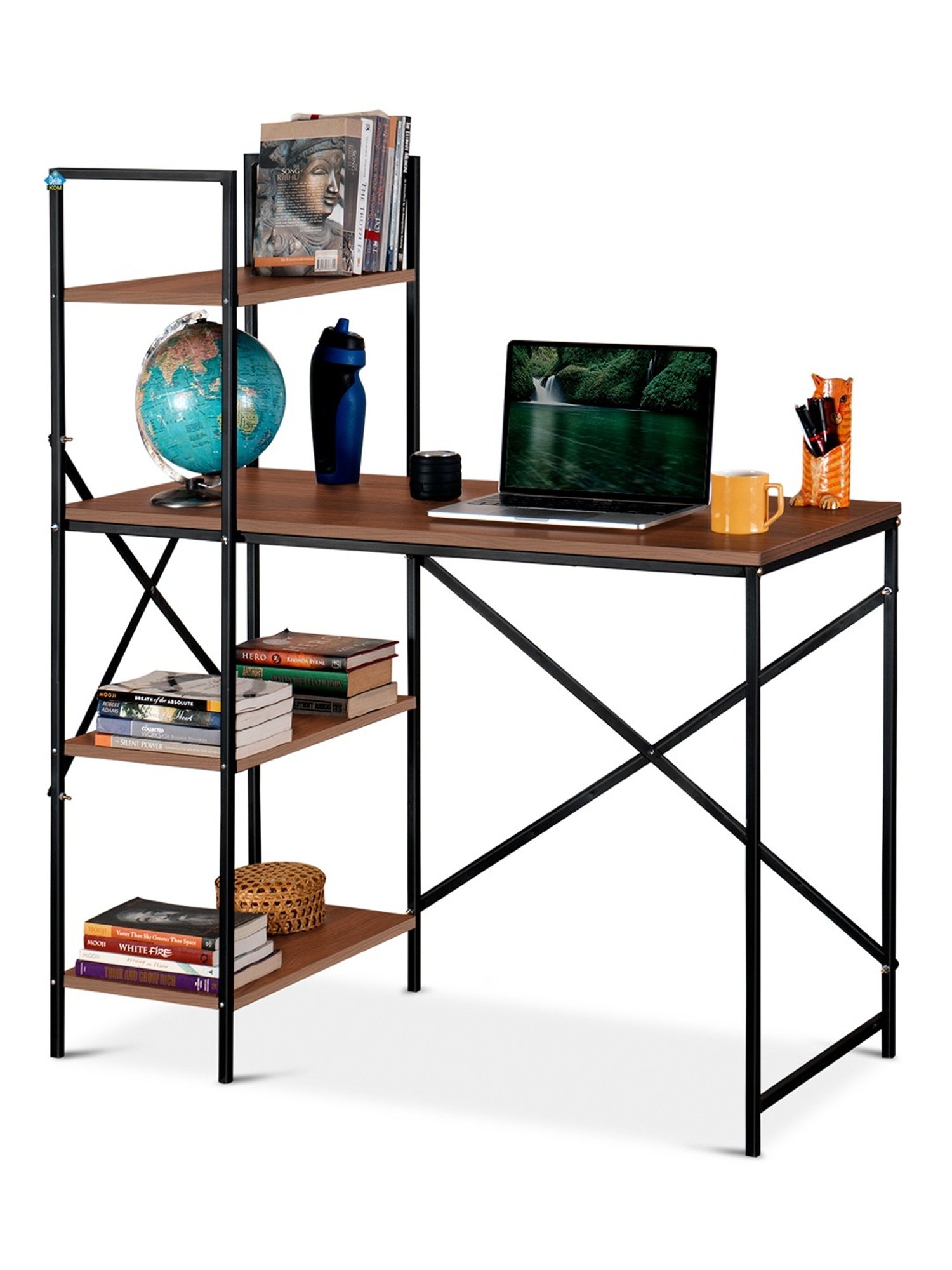 Delite Kom Victor Acacia Dark Black Metal Free Standing Study Table