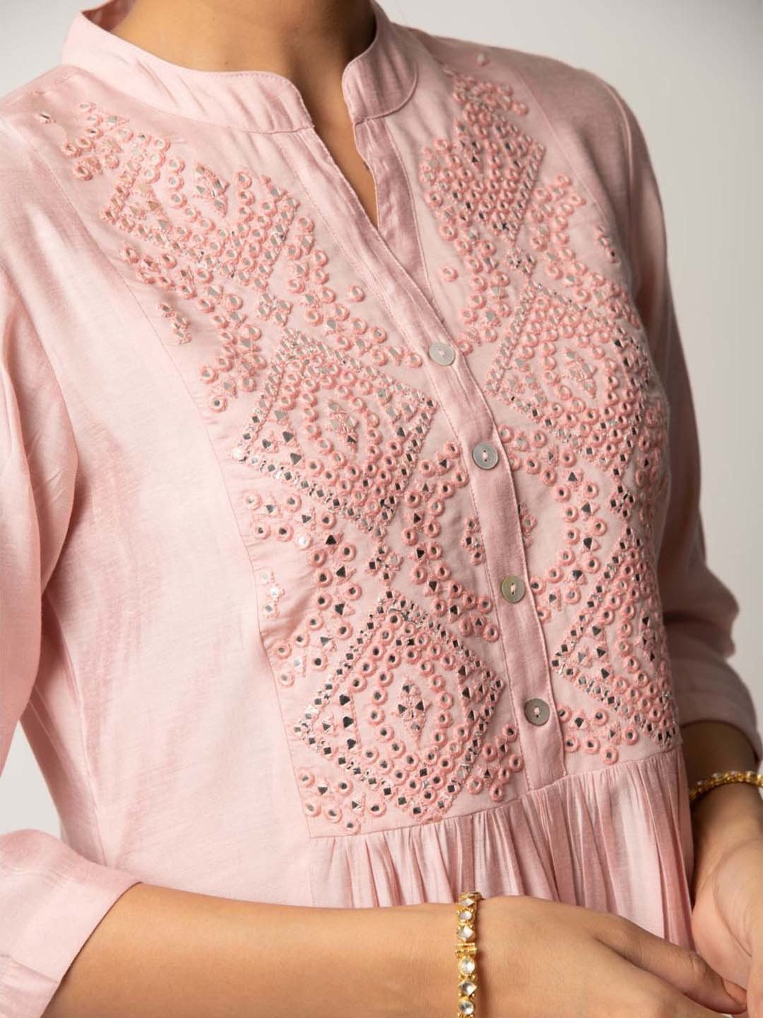 Ekohum Light Pink Gathered A-Line Kurta