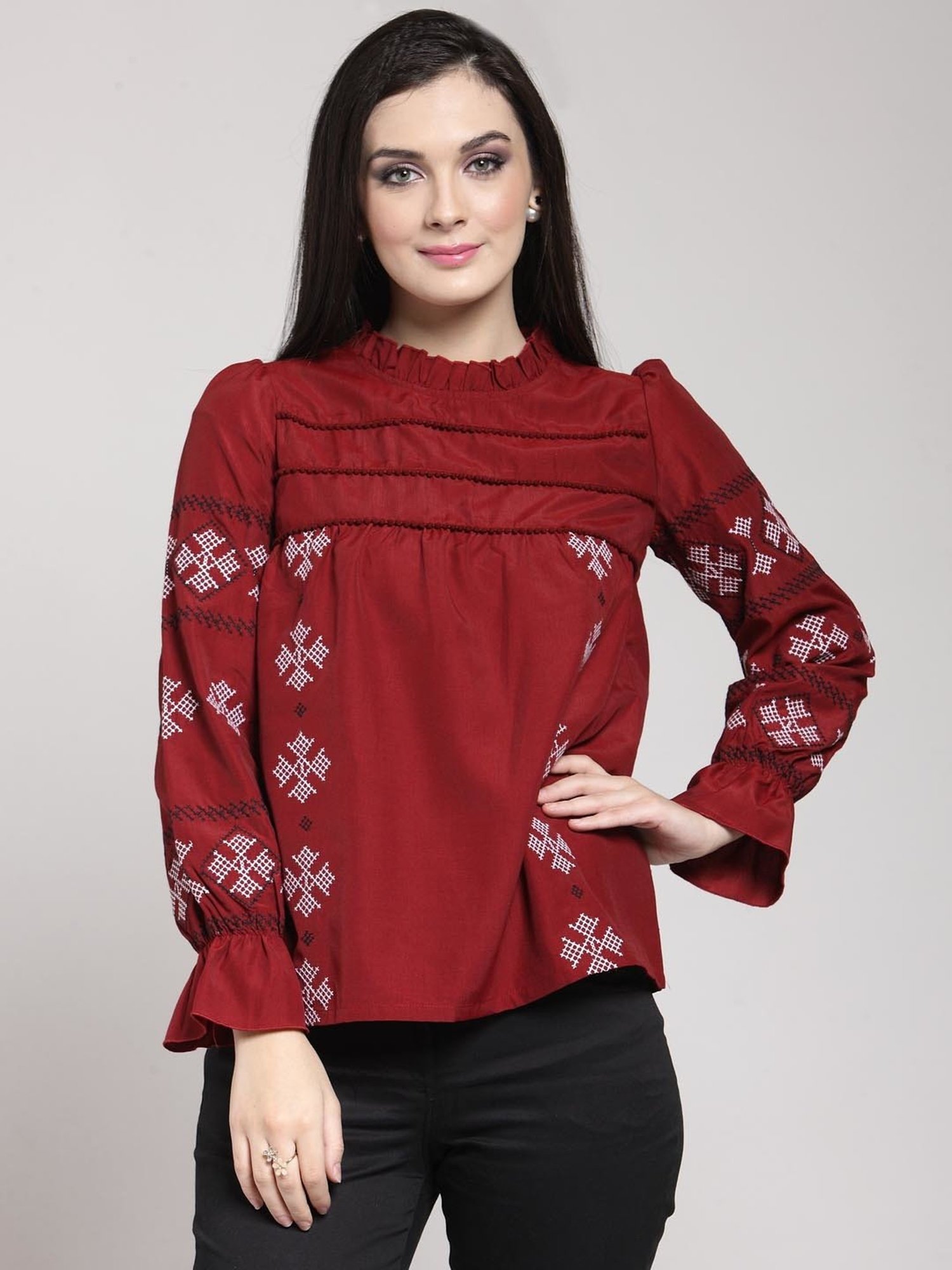 Melon by PlusS Red Embroidered Top