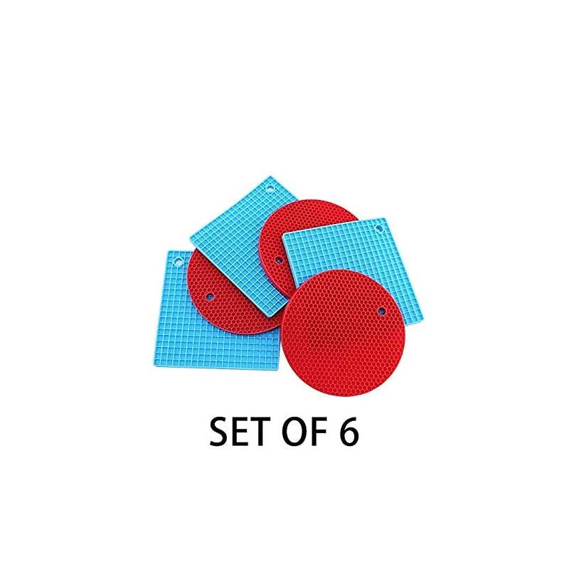 Silicone Trivet Mat (Set of 6), Non SlipOven Mitts, Durable Pot Holders, The Safest Heat Resistant Hot Pads