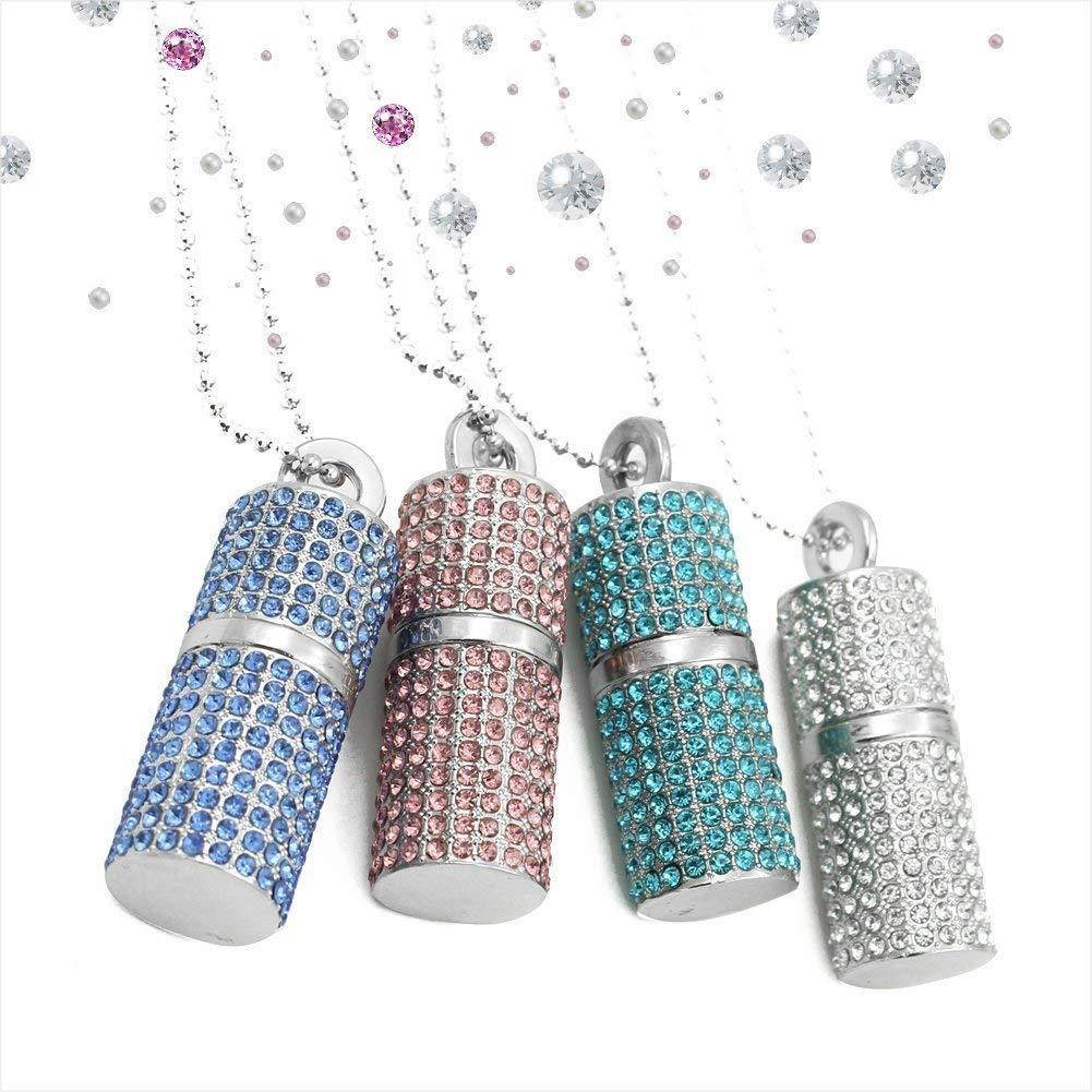 WooTeck USB Flash Drive,Bling Rhinestone Diamond Crystal Glitter Lipstick Case Shining Jewelry Necklace,64GB,Lake Blue