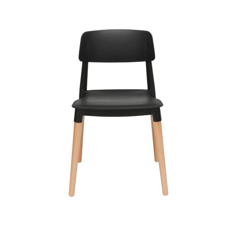 Set of 4 18" Mid-Century Modern Plastic Molded Dining Chairs with Solid Natural Wood Legs Black - OFM