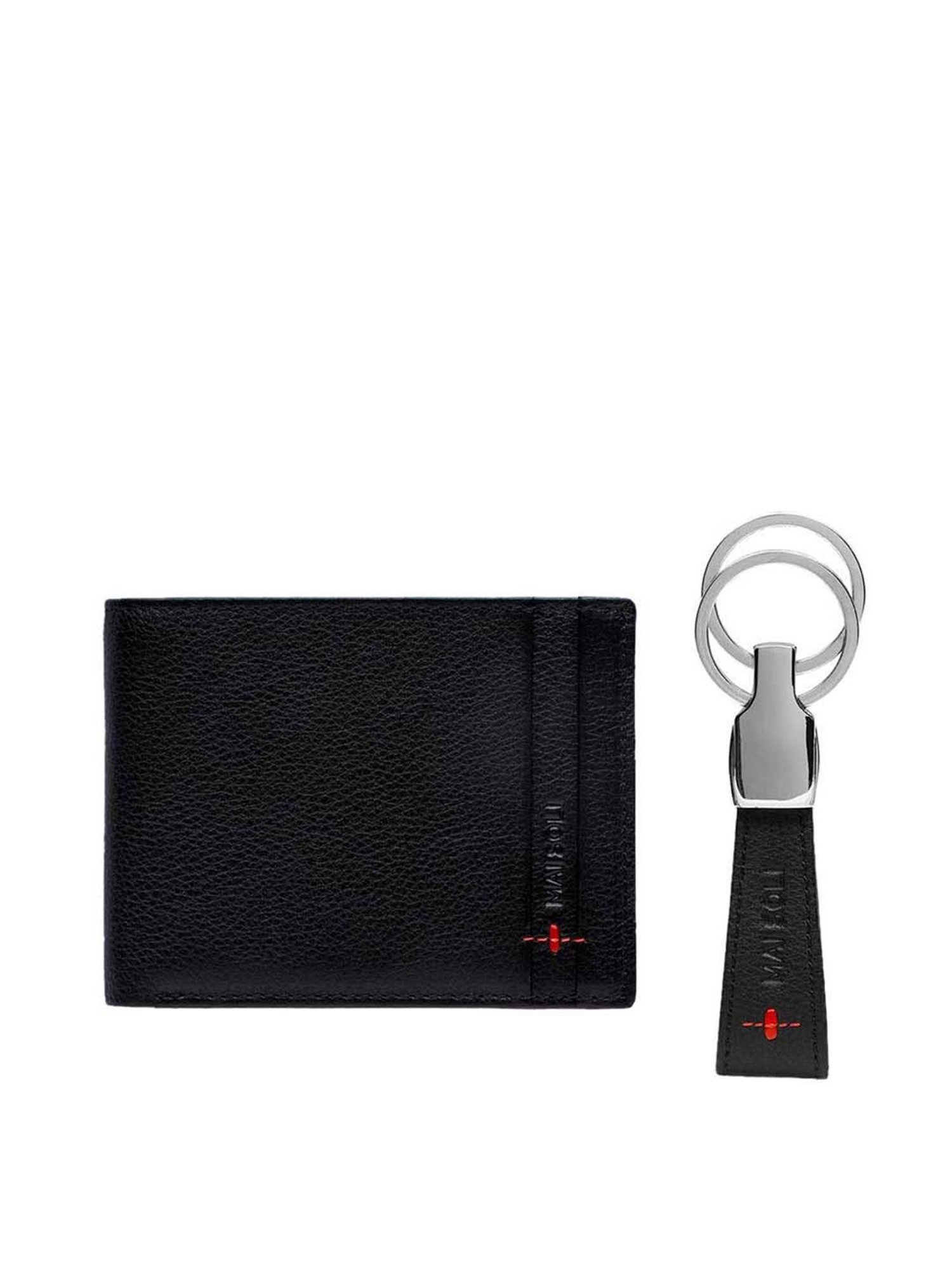 Mai Soli Black & Red Leather Bi-Fold Wallet & Key Ring Gift Set