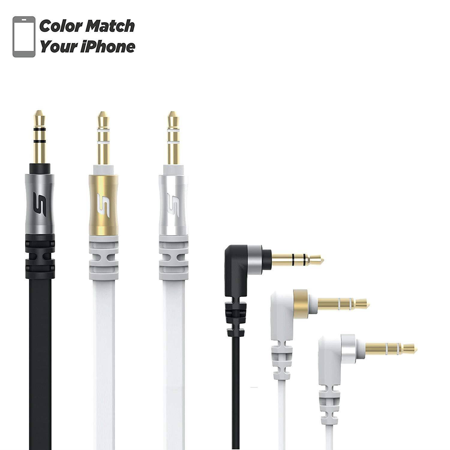SCOSCHE AUX6FBK Flatout 3.5mm Flat Auxiliary Audio Cable with 90 Degree Tip 6-foot in Black