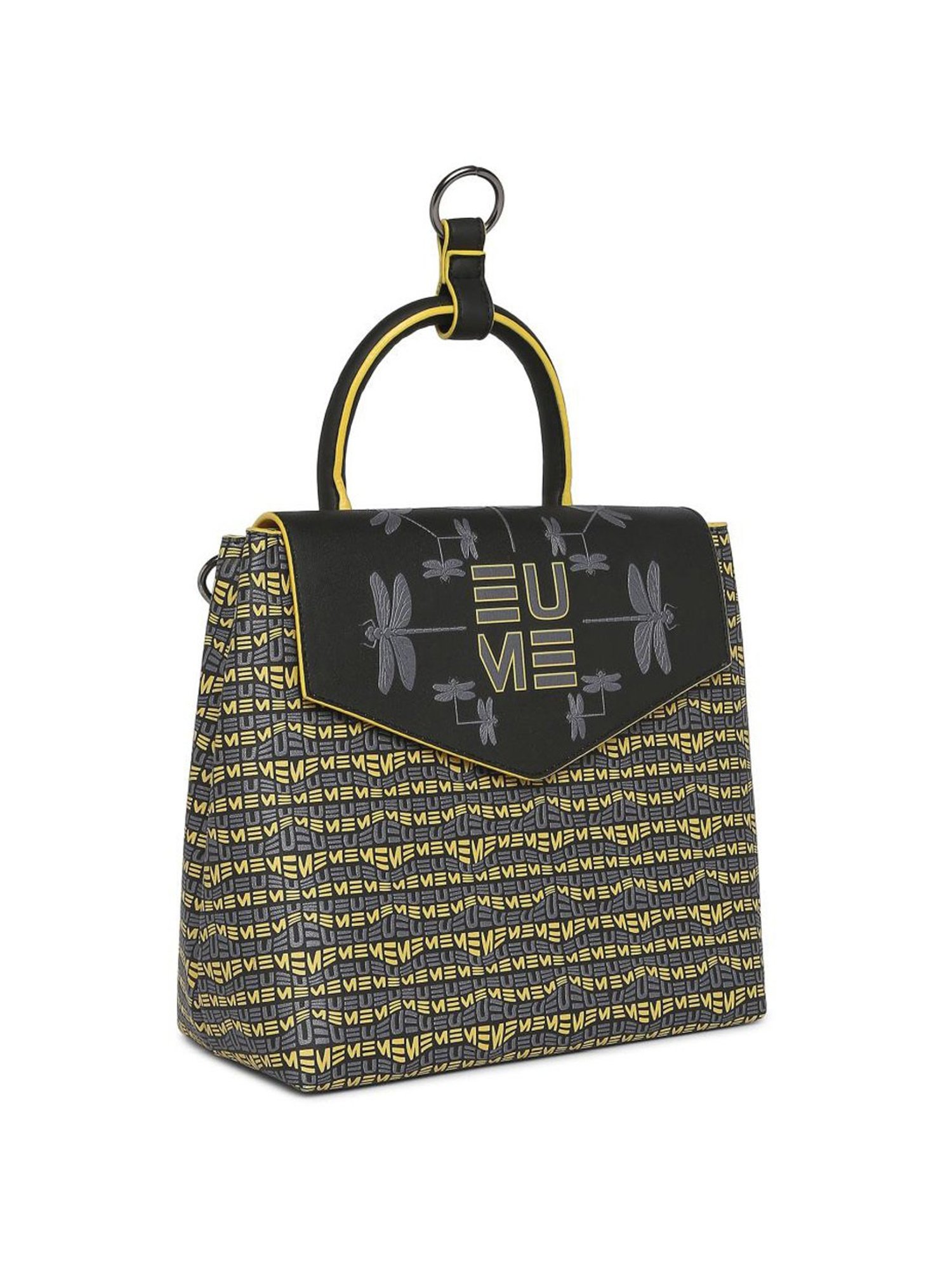 Eume Dragonfly Black Leather Printed Convertible Backpack