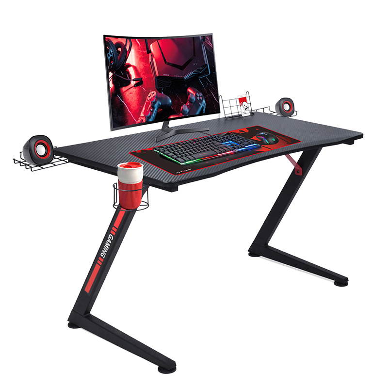 GTRACING Gaming Desk Computer Office PC Gamer Table Pro Racing Style Professional Game Station Z-Shaped Gaming Controller Tablet Stand & Cup Holder, Black