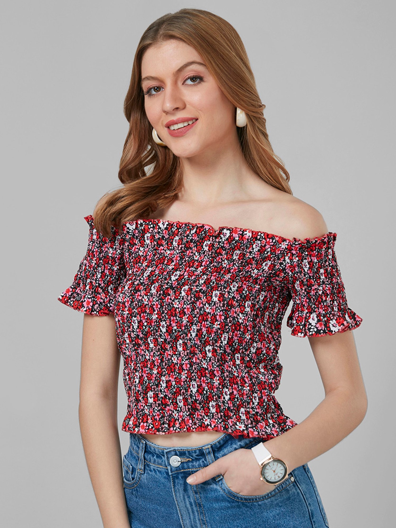 Style Quotient Multicolor Floral Print Crop Top