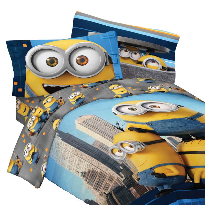 5pc Minions Twin Bedding Set Yellow and Cool Comforter Sheet Set and Sham - Despicable Me..