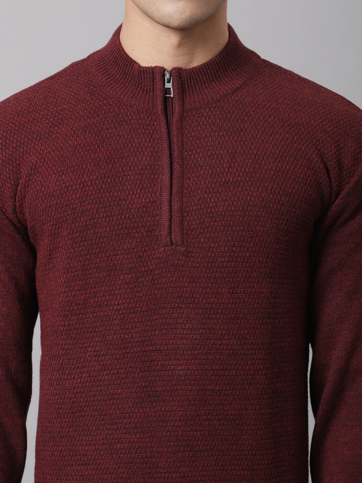 Cantabil Maroon Regular Fit Self Design Sweater