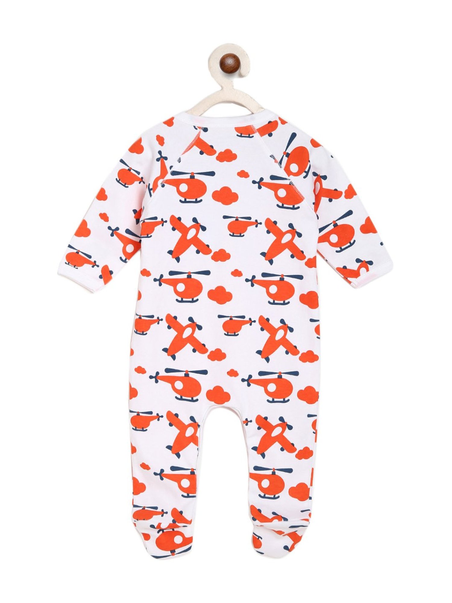 Berrytree Organic Kids Orange Cotton Planes Print Rompers