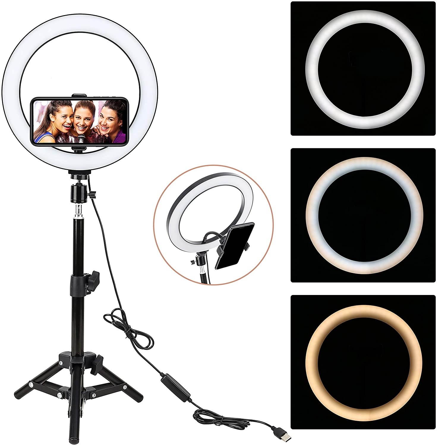 ZoMei 10" Selfie LED Ring Light with Tripod Stand &Cell Phone Holder for Live Stream/Makeup/YouTube Video,Dimmable Beauty Mini Camera Photography Ringlight for iPhone Xs Max XR Android