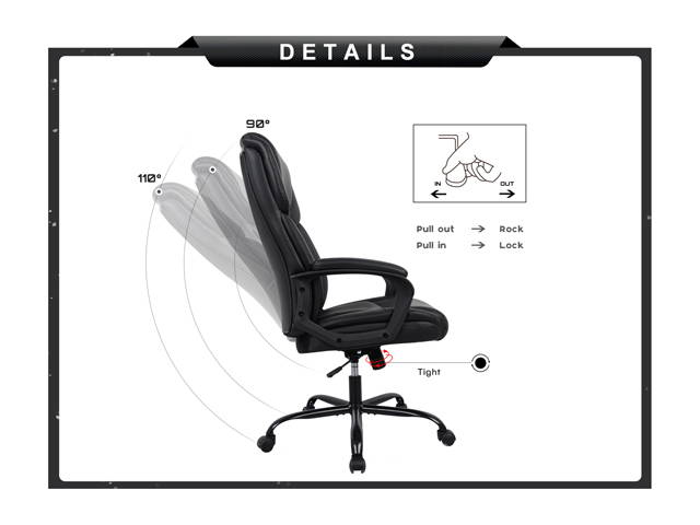 PU Leather Swivel Ergonomic Executive Office Chair - Computer Task Desk Chair,  Reclining Seat Height Adjustable Lumbar Support