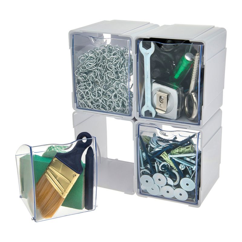 deflecto Next Gen Interlocking Tilt Bin, 4 3/4 x 5 1/4 x 5 5/8, White/Clear