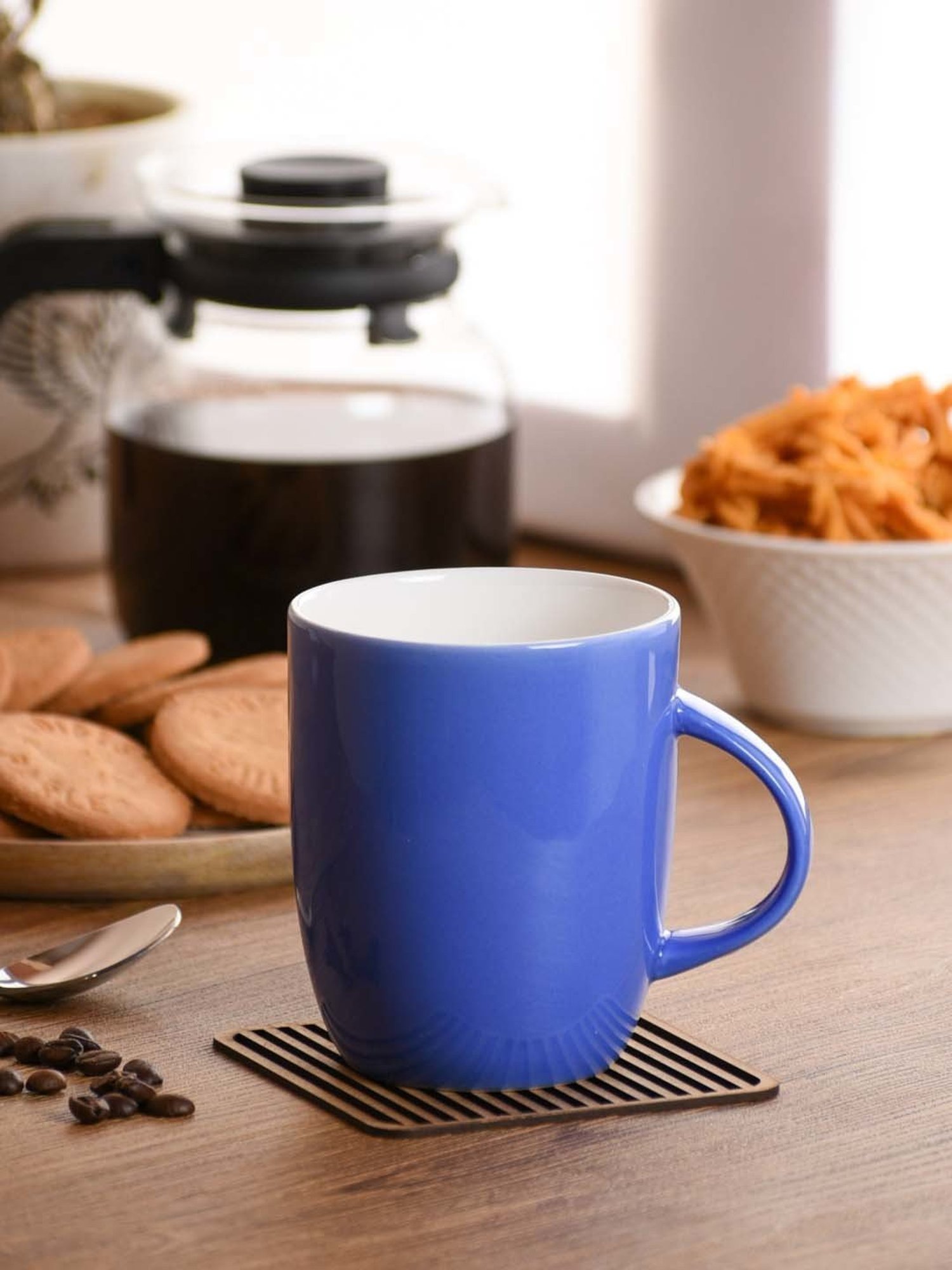 Clay Craft Blue Ceramic 8.2 cm Milk Mug (0.34 L) - Set of 2