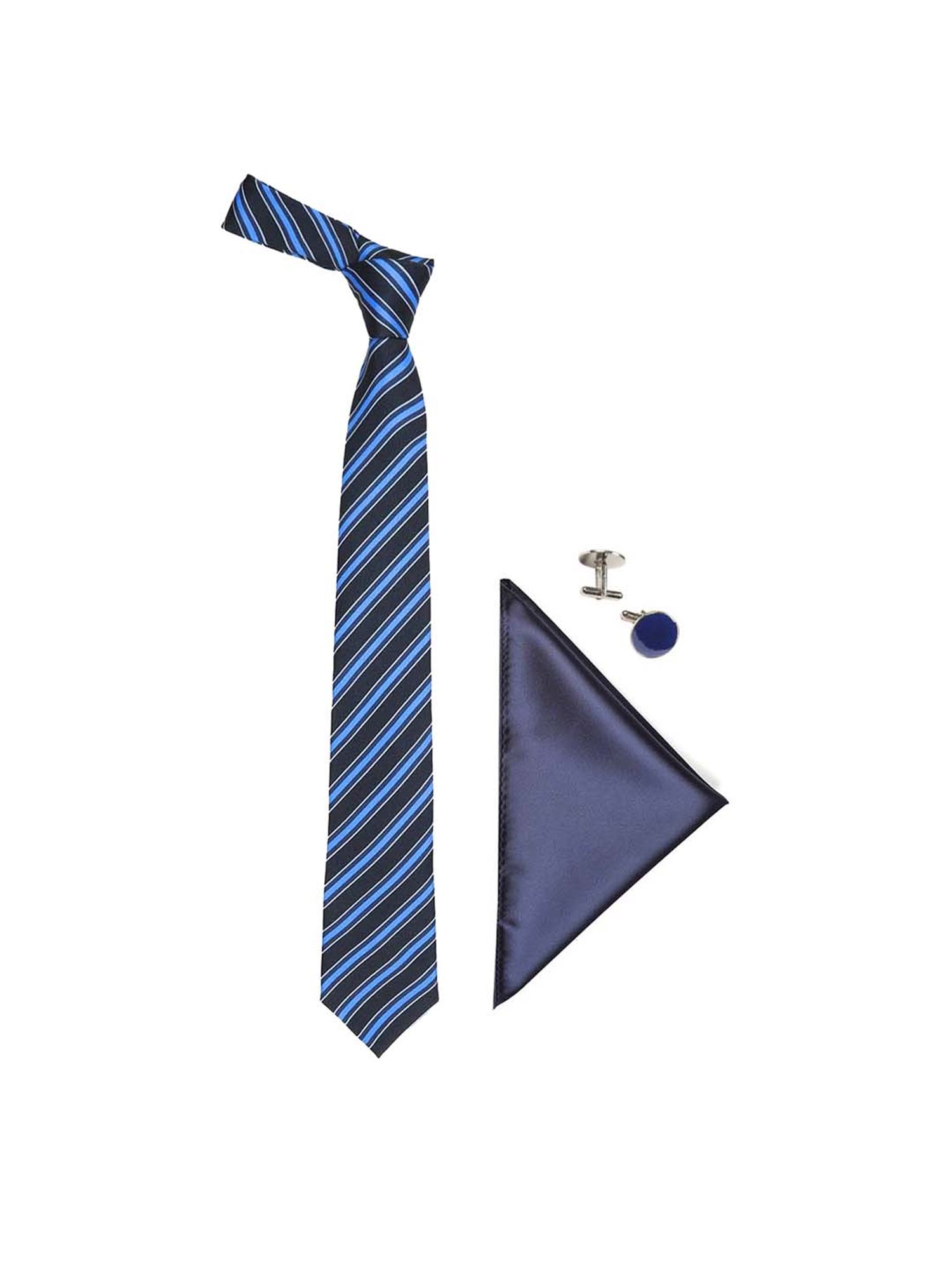 Tossido Blue Woven Necktie With Pocket Square and Cufflinks