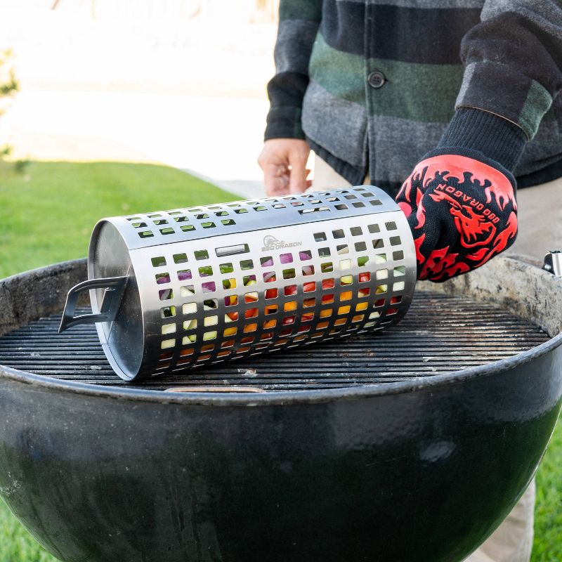 Rolling Grill Basket Silver - BBQ Dragon