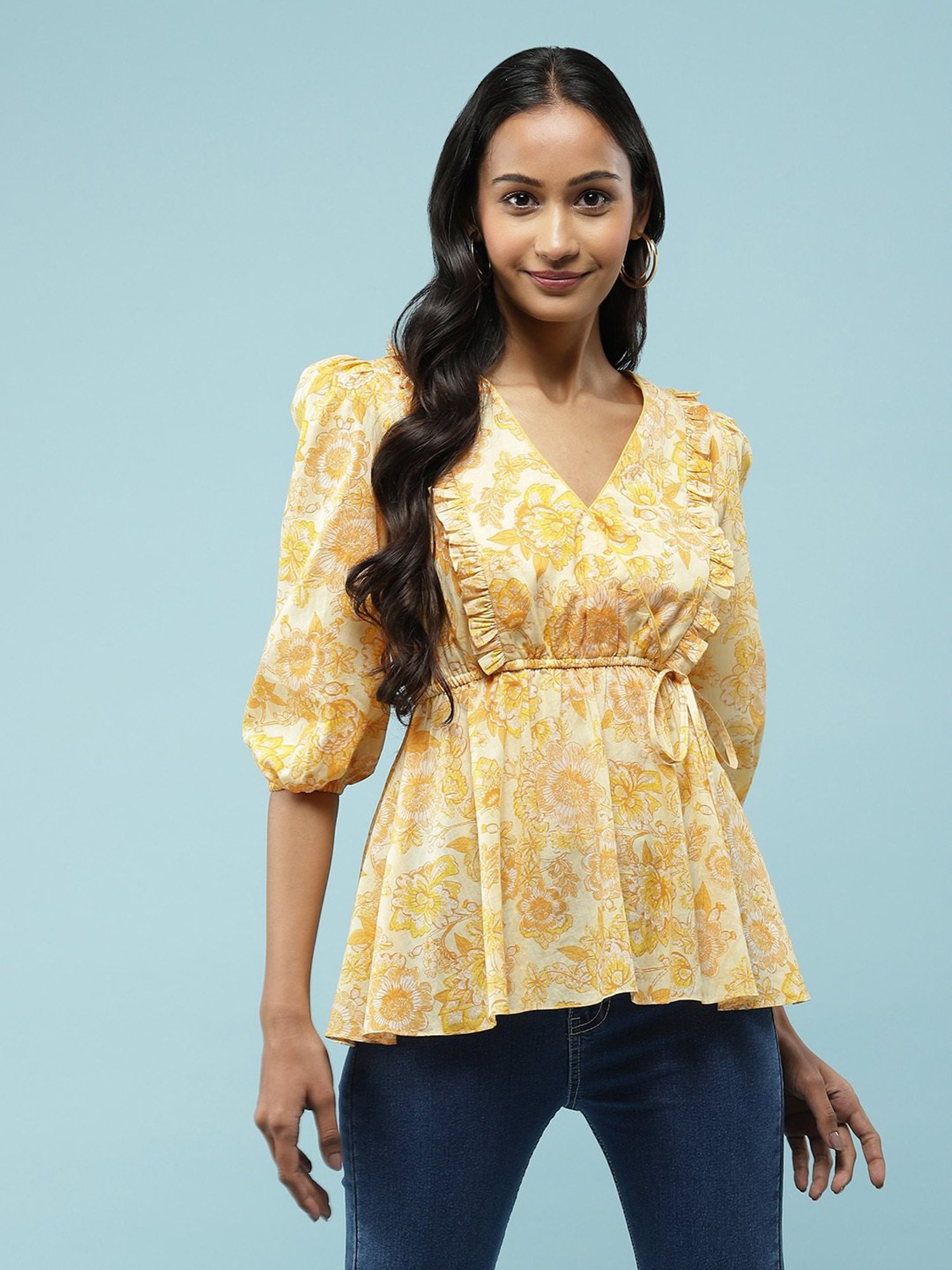 aarke Ritu Kumar Yellow Floral Top