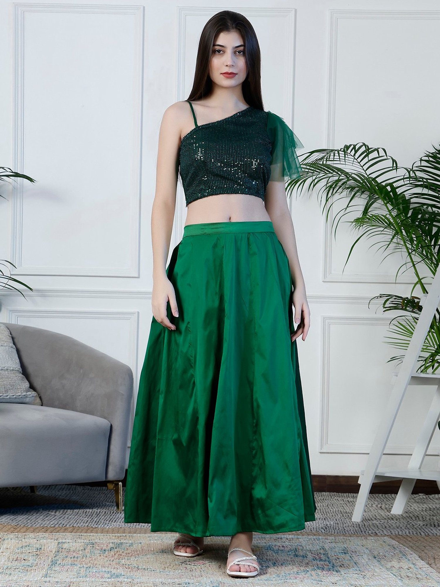 NEUDIS Green Embellished Crop Top