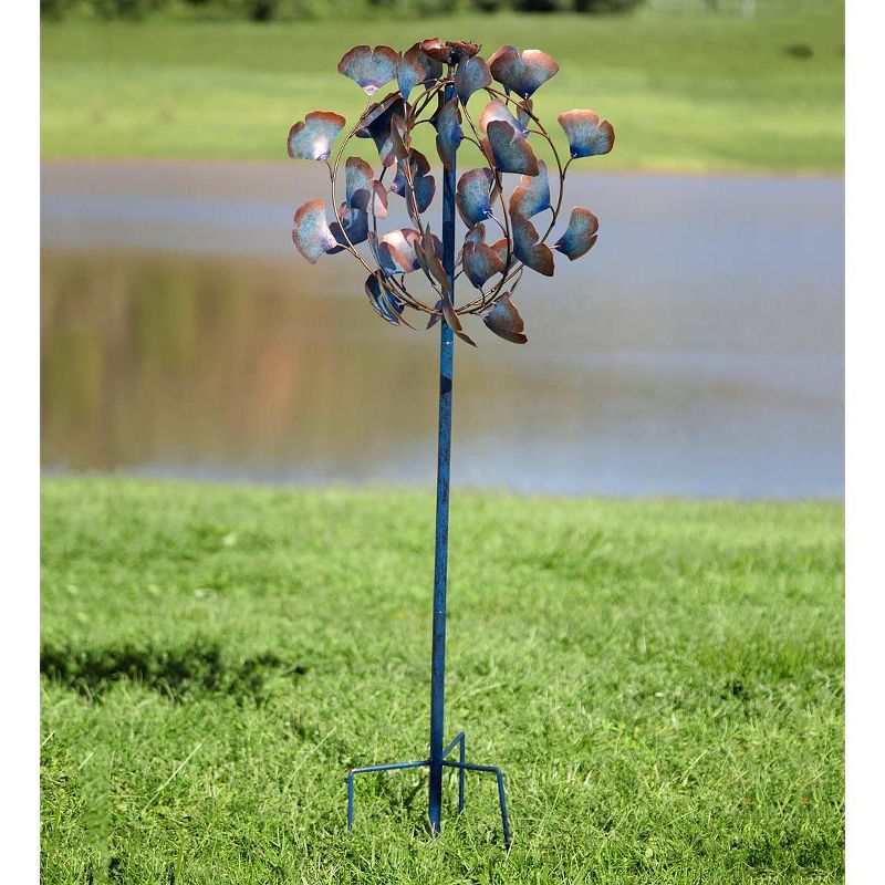 Wind & Weather Aged Copper-Colored Ginkgo Leaf Metal Wind Spinner