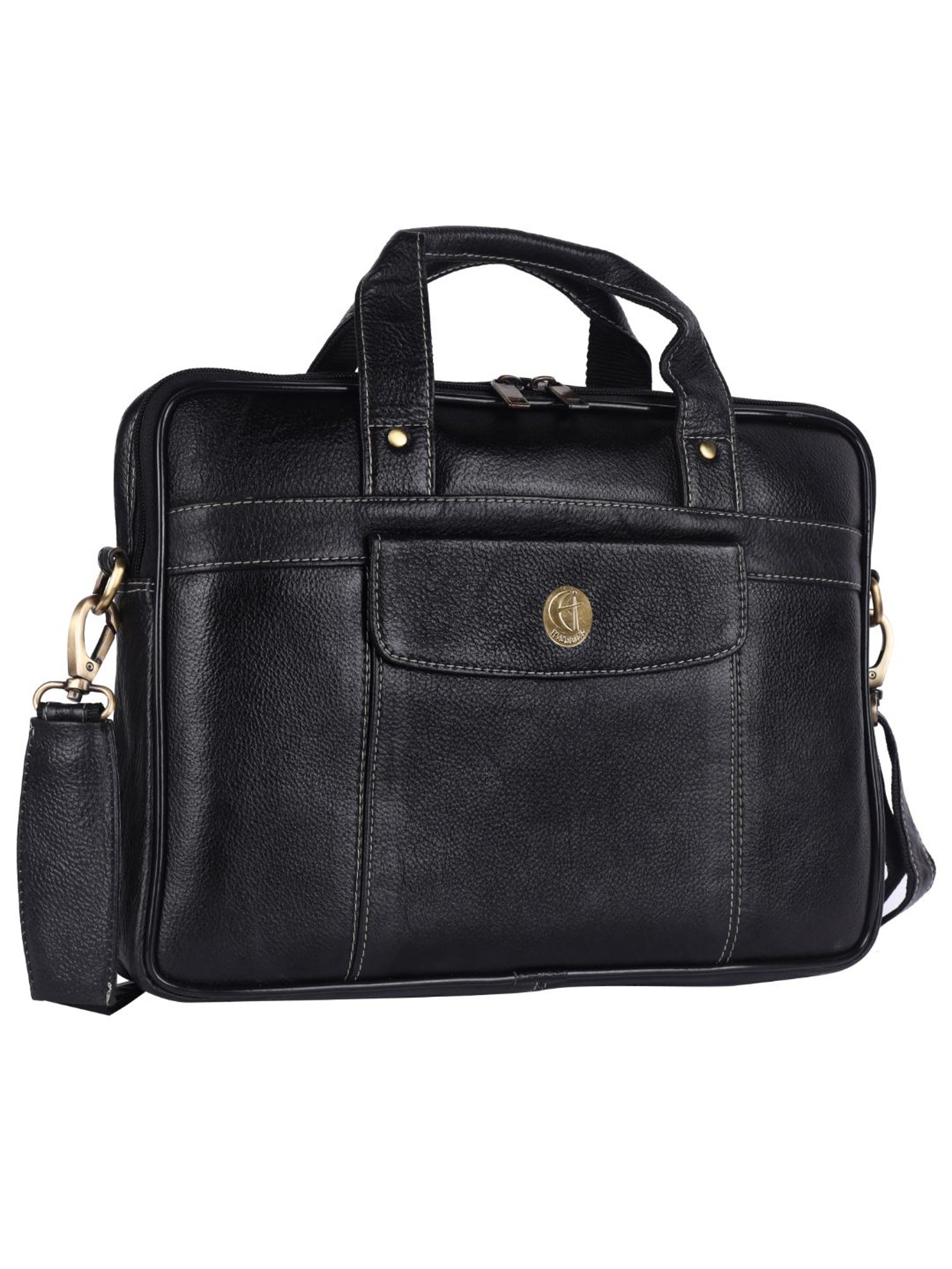 HiLEDER 100% Pure Genuine Leather Briefcase Laptop Messenger Business Bag for Men and Women, Black