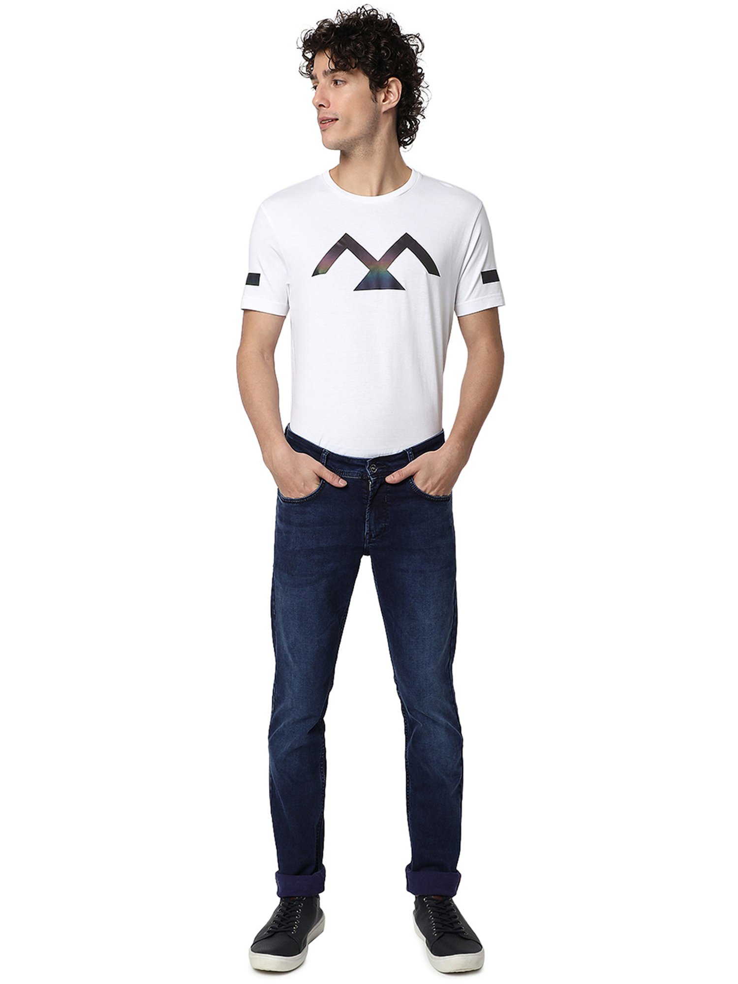 Mufti Dark Blue Super Slim Fit Lightly Washed Jeans