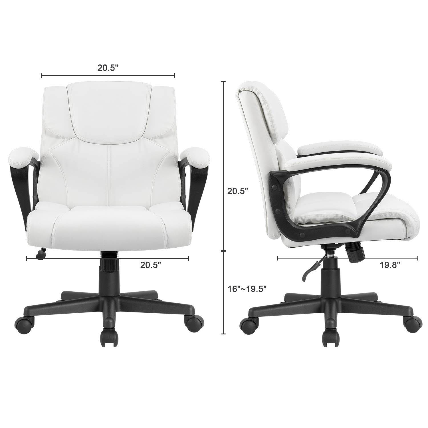 Furmax Mid Back Executive Office Chair Leather-Padded Desk Chair with Armrests, Ergonomic Swivel Task Chair with Lumbar Support (Black)