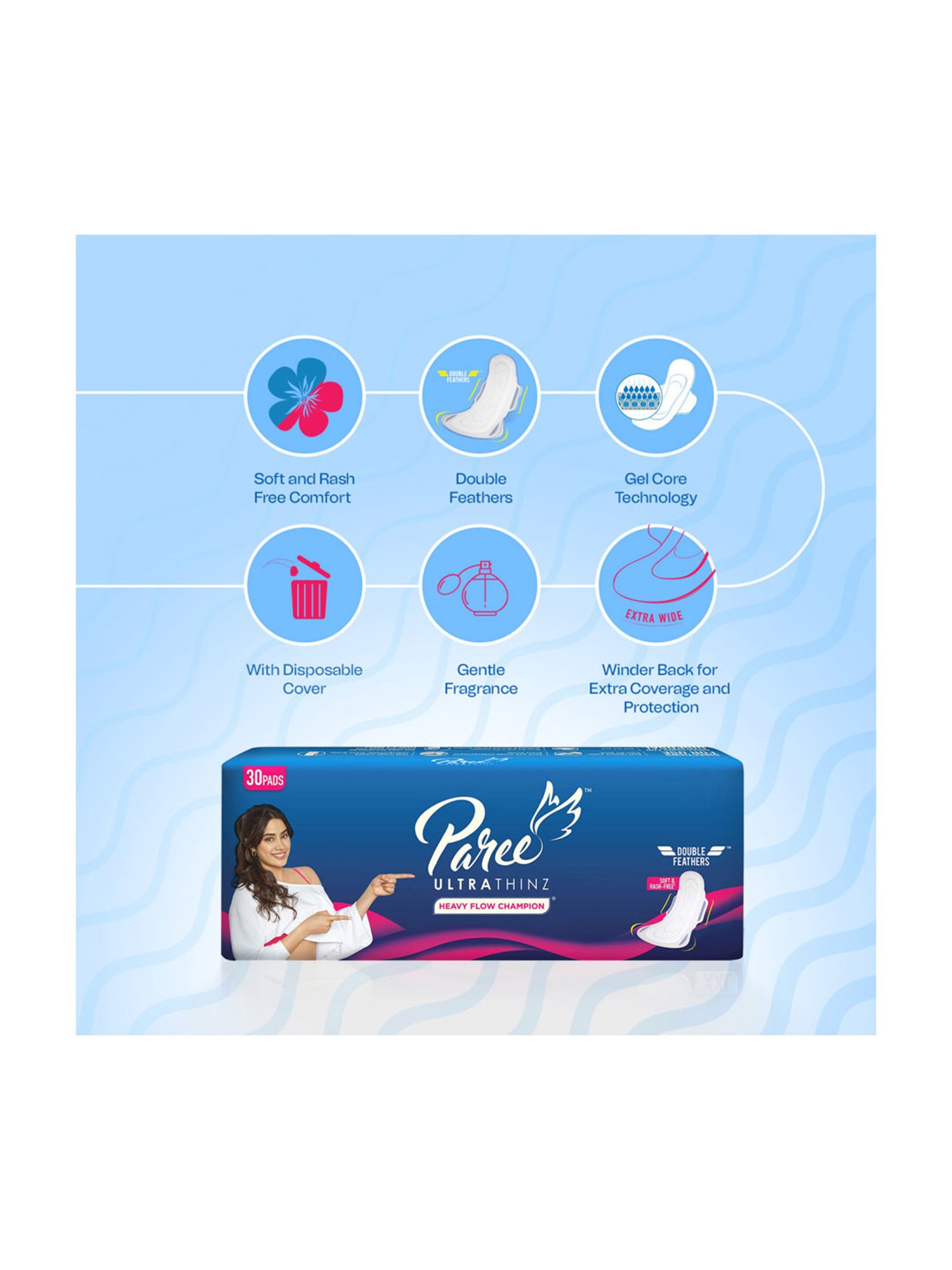 Paree Ultra Thinz Soft & Rash Free Sanitary Trifold XL Pads for Women - 30 Pcs Each (Pack of 2)