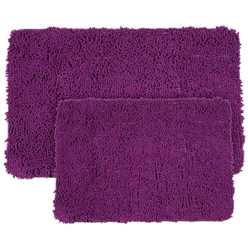 2pc Solid Memory Foam Shag Bath Mat Set Purple - Yorkshire Home
