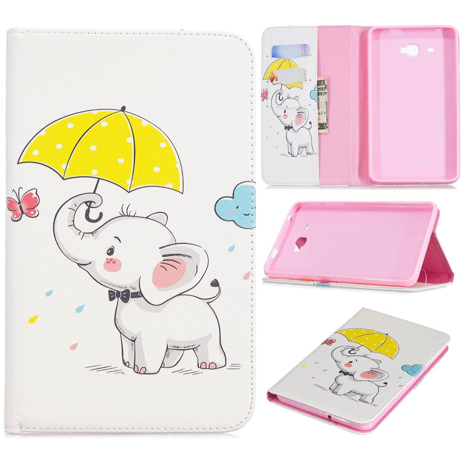 UUcovers Samsung Tab A 7.0 Inch Case, Ultra Slim PU Leather Folio Stand Smart Wallet Case for Samsung Galaxy Tab A 7.0 Inch Case(SM-T280/SM-T285), Elephant Hold A Yellow Umbrella