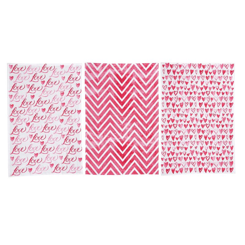 C&F Home Pink Valentines Watercolor Print Kitchen Flour Sack Dishtowel Set of 3